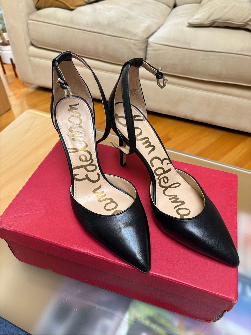 Sam Edelman Black Pointed Toe Ankle-Strap Pumps